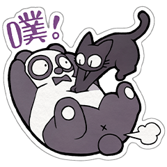 CaTwo貓2 Line貼圖, CaTwo貓2, 白胖與夜喵, 黑貓, 熊貓, 日常, cute, panda