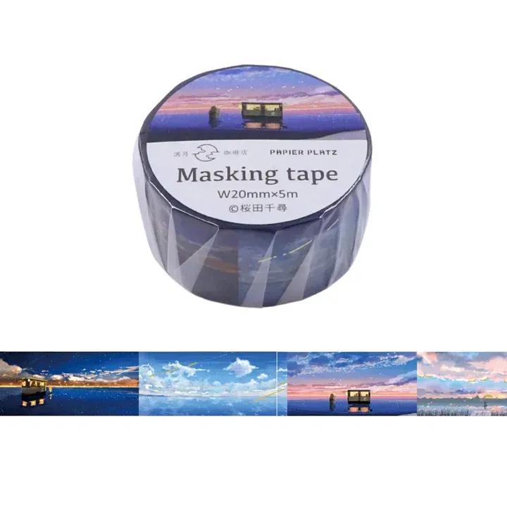 ZenPop Japan PAPIER PLATZ Masking Tape 20mm – Full Moon Café (Gold Foil Stamping)