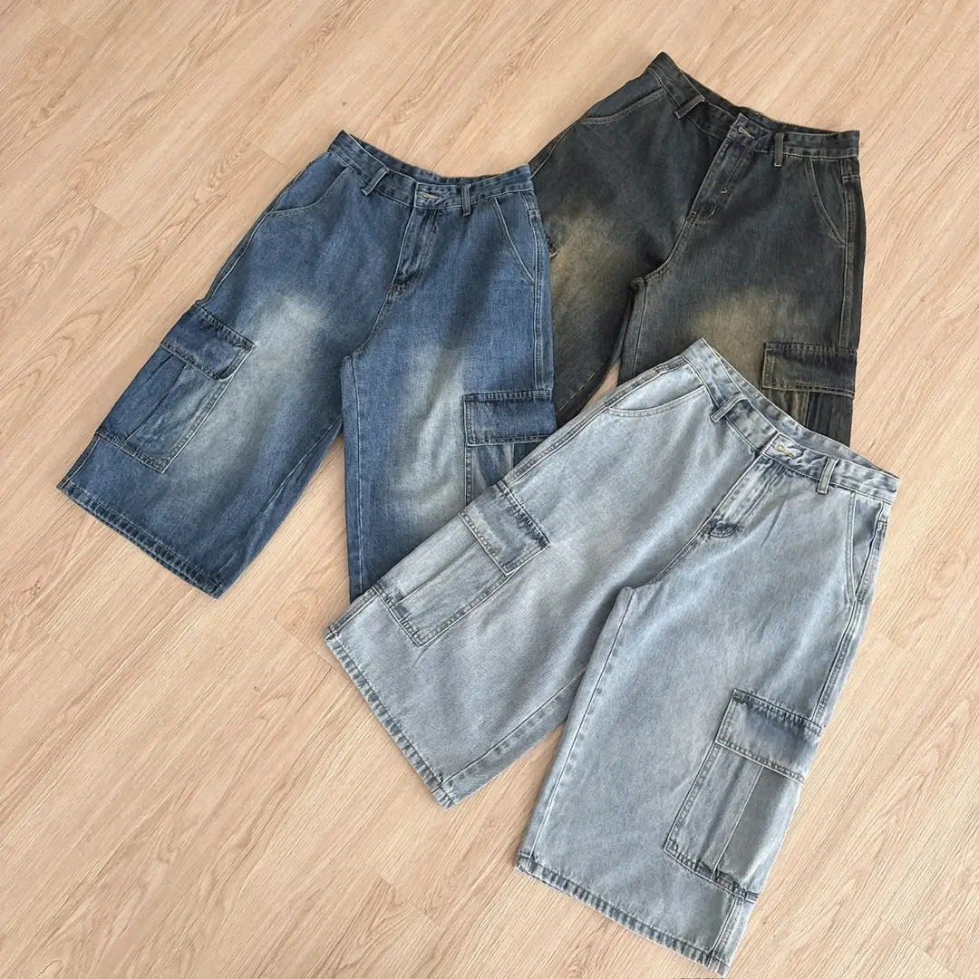 Fashion Jump 【現貨】NJ133美式工裝牛仔七分褲