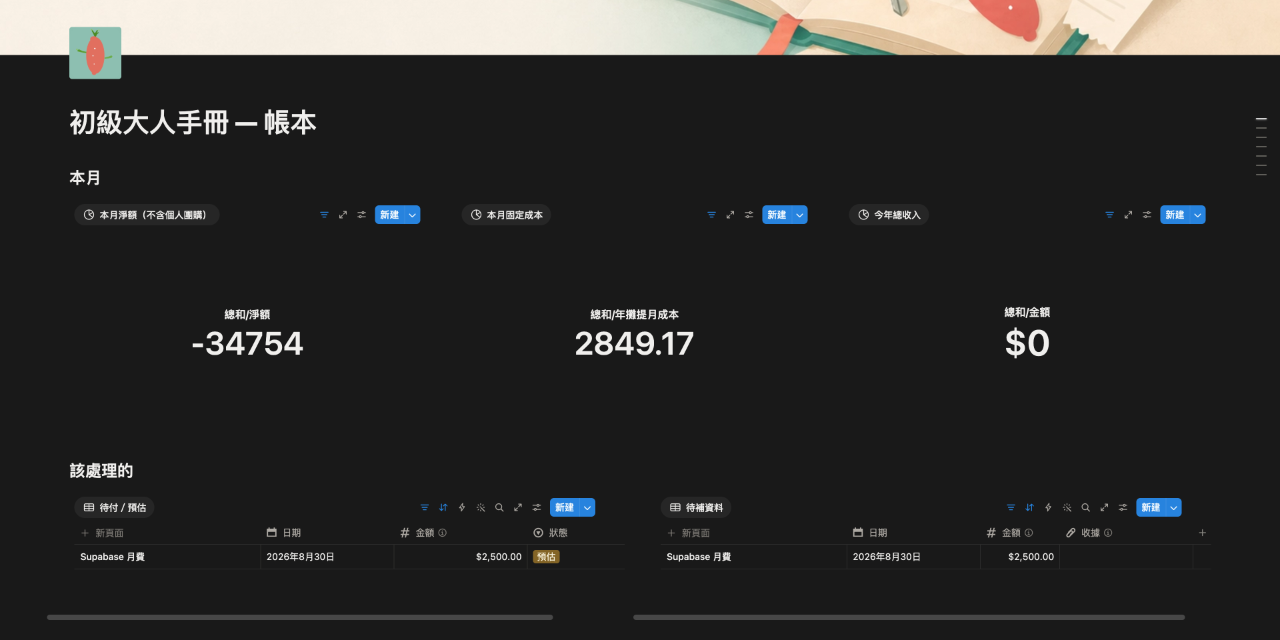 Notion 模板｜初級大人手冊 — 創業記帳本