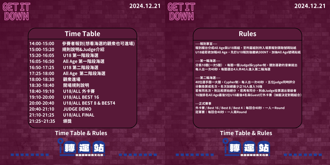 桃園國際街舞文化祭｜轉運站 Battle流程表與注意事項