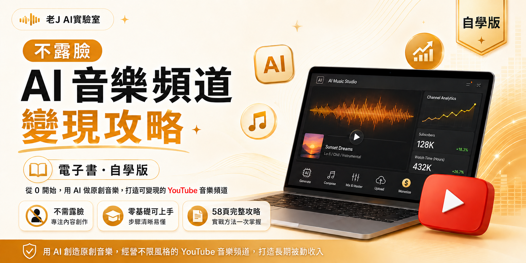 不露臉 AI 音樂頻道變現攻略
｜電子書自學版
