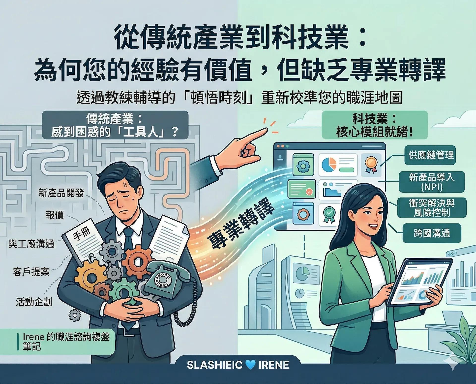 斜槓女子｜Irene Chang 從傳統產業轉職科技業：為何你的資歷不是沒價值，而是缺乏專業轉譯？