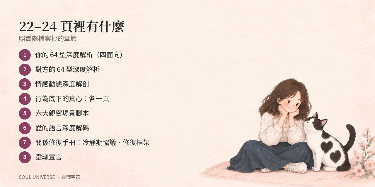 靈魂關係報告・情侶 PRO 版｜22–24 頁，64 型子類型與關係修復手冊