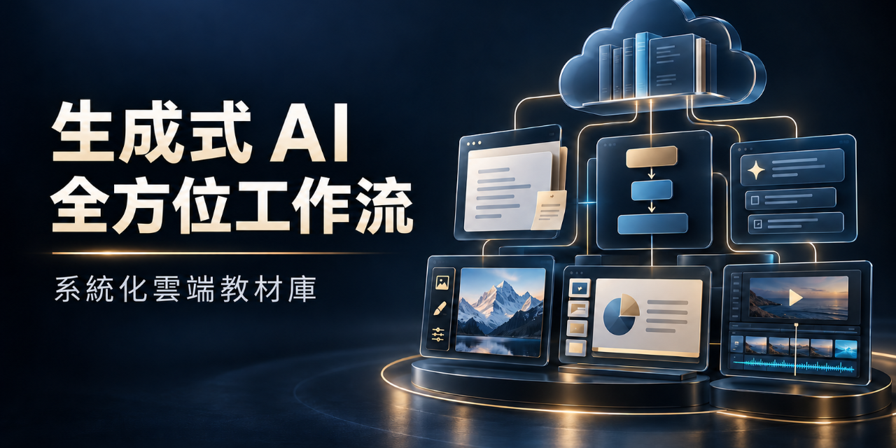 《生成式 AI 全方位工作流｜系統化雲端教材庫》文案、圖像、知識圖卡、簡報與短影音的實作筆記、Prompt、工具卡與工作範本