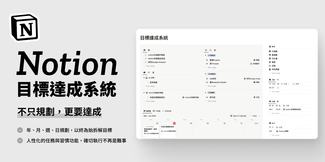 【 Notion模板 】目標達成系統