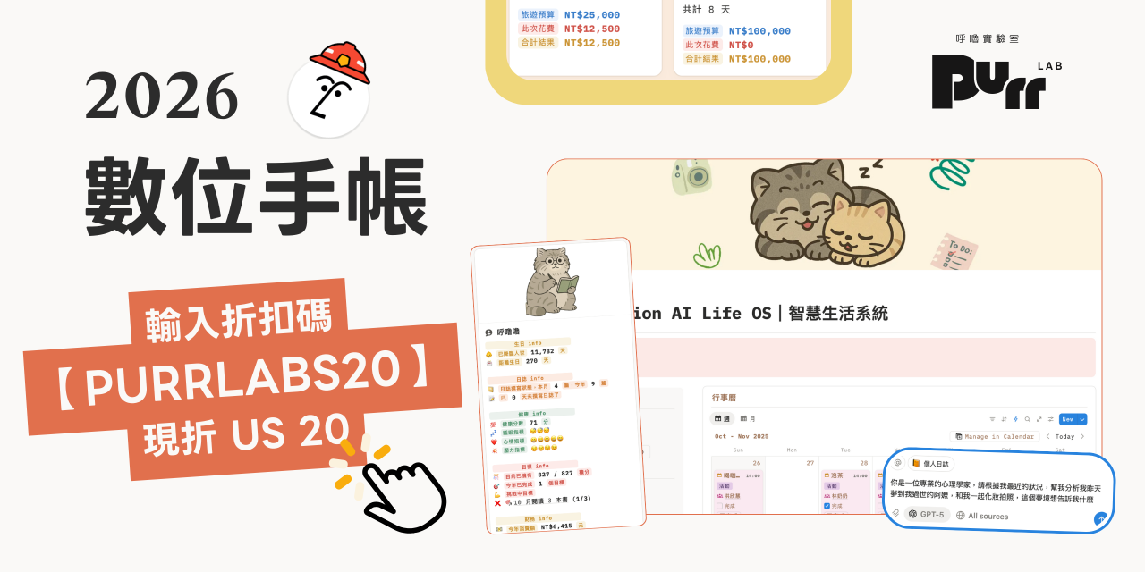 Purr Lab 呼嚕實驗室 Notion AI, Notion 智慧生活, Notion