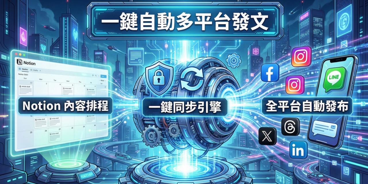 n8n模版 一人公司一鍵發文、FB、IG、Threads、X、Linkedin