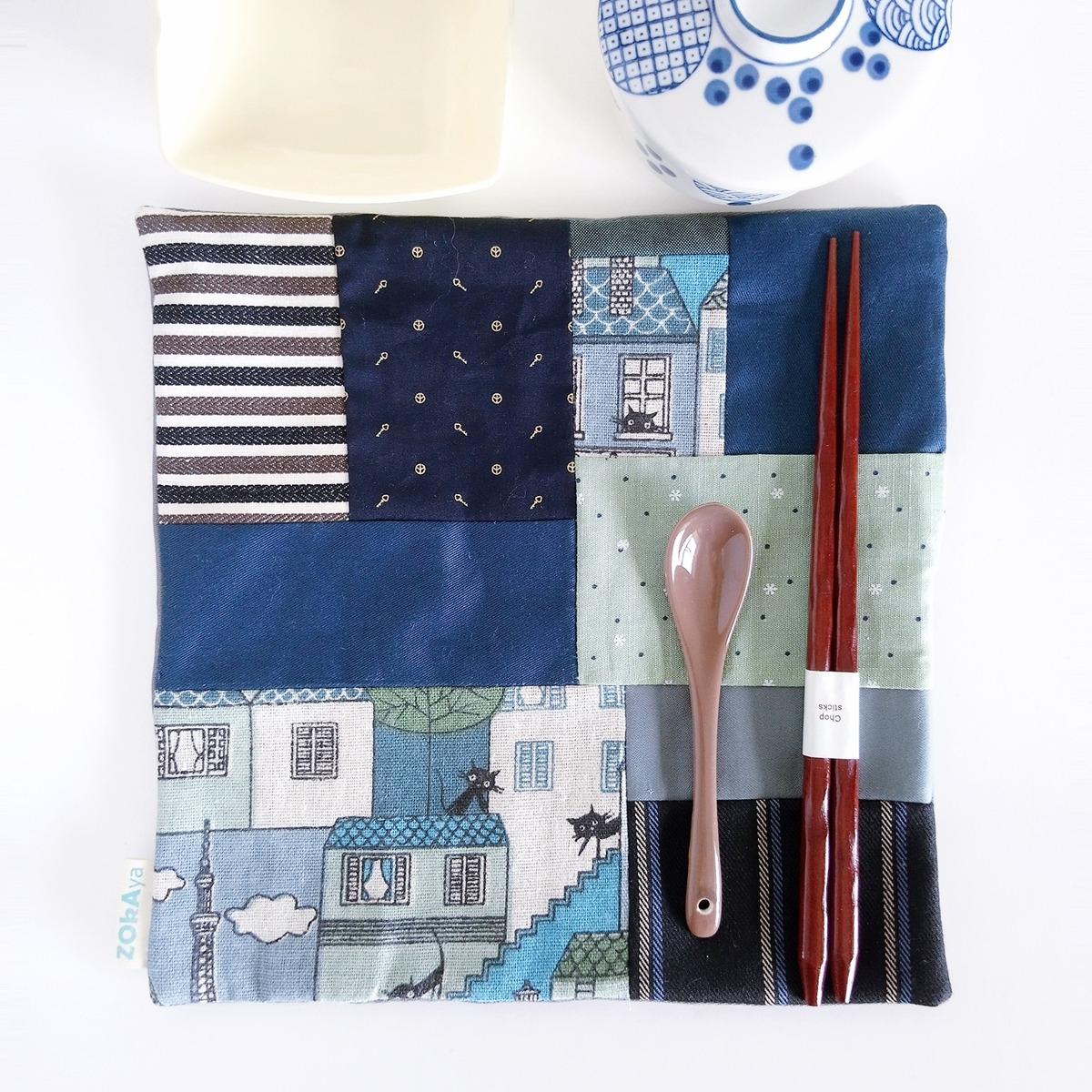 方形拼布餐墊 Square Patchwork Placemat, Black cat