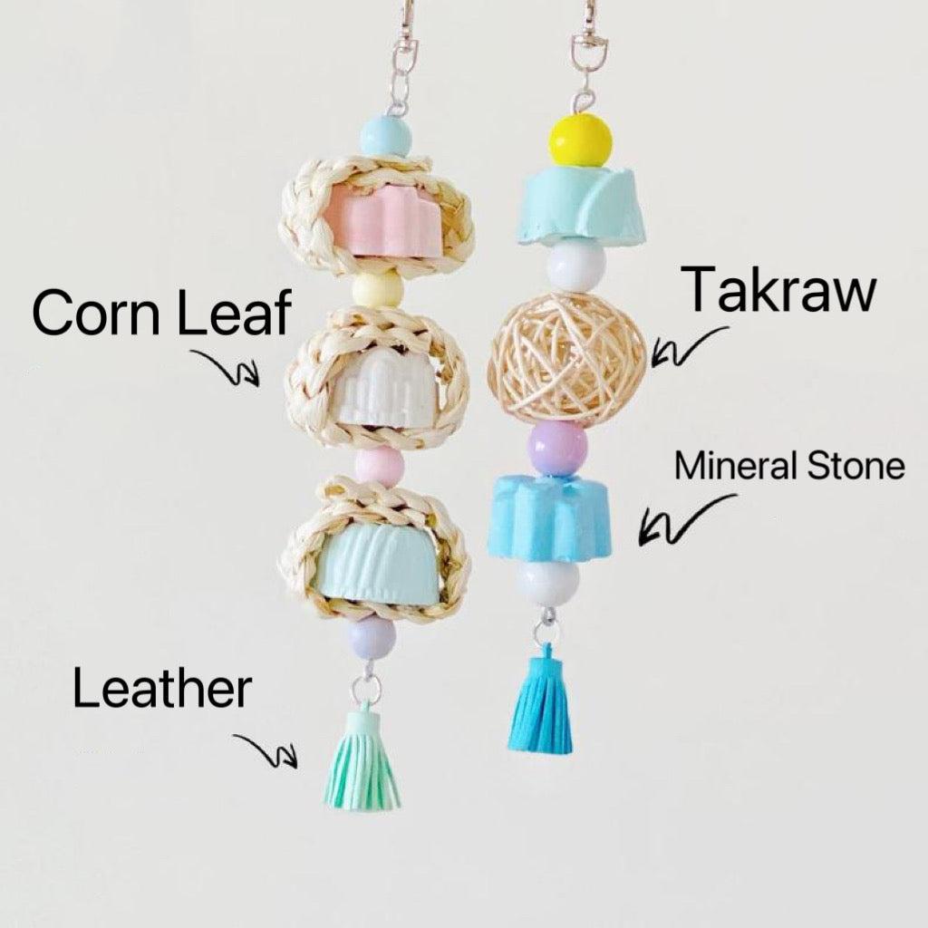 WinnieTheBirds Toy Shop 22cm Colourful Jelly Plus Mineral Stone Hanging Parrot Toy for Small M