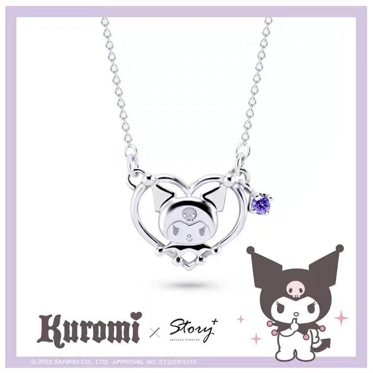 KawaiiGiftLand Sanrio Kuromi I.Love.Kuromi 925 Silver Necklace with Box