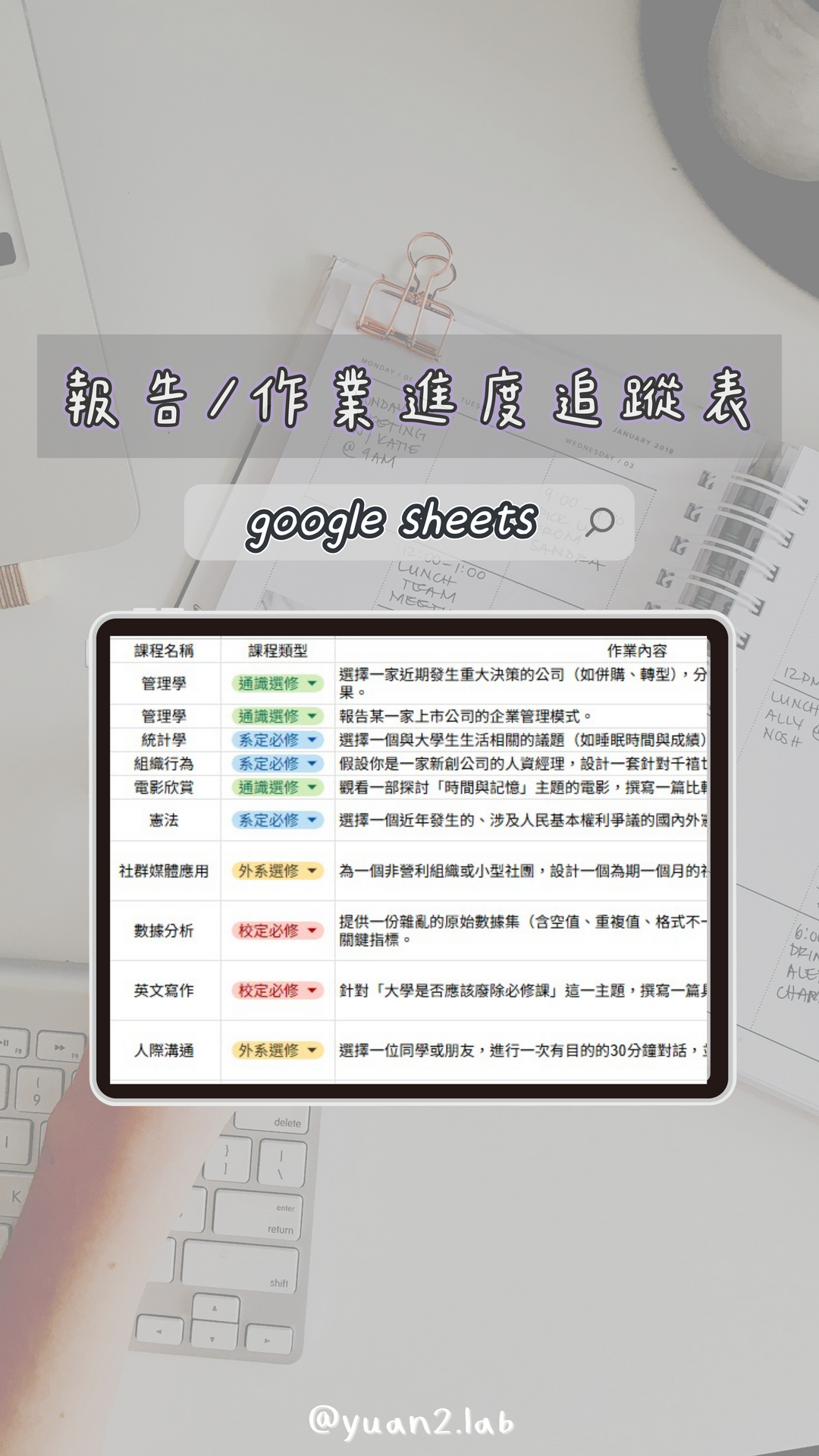 小袁的ISTJ實驗室 報告/作業進度追蹤表