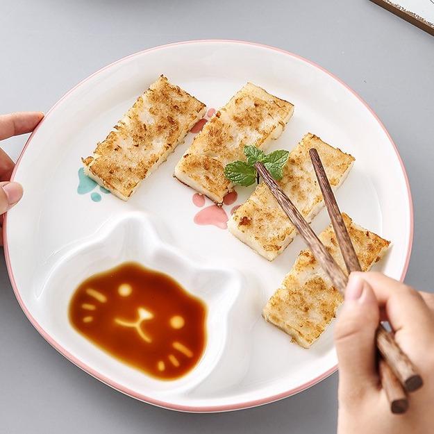 小餅乾雜貨 日式餃子盤 可愛貓咪餐盤 分隔餐盤 水餃盤 圓餐盤 陶瓷盤