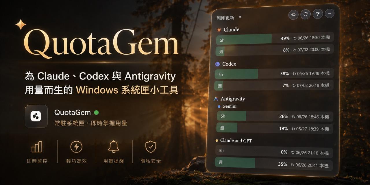 閃電煎餃 QuotaGem 額度監測桌面小工具