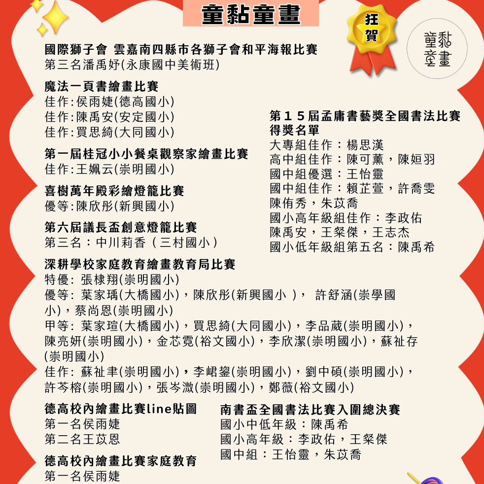 童黏童畫藝術設計教室｜台南畫室 校園畫畫榮譽榜｜自信心提升