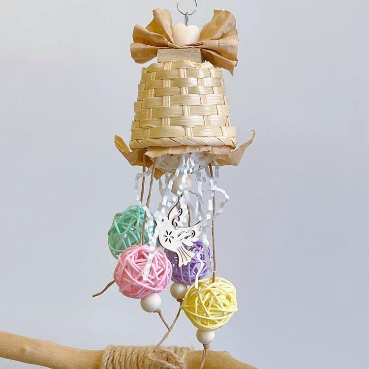 WinnieTheBirds Toy Shop 25x9cm Dreamy Style Bell with Takraw Ball Parrot Handmade Bird Toys Or