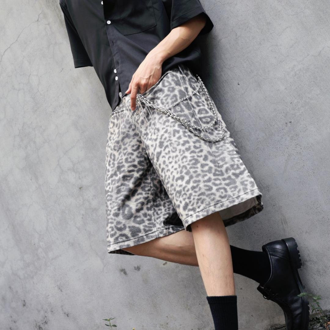 Fashion Jump 【現貨】P019街頭復古Y型結構豹紋短褲