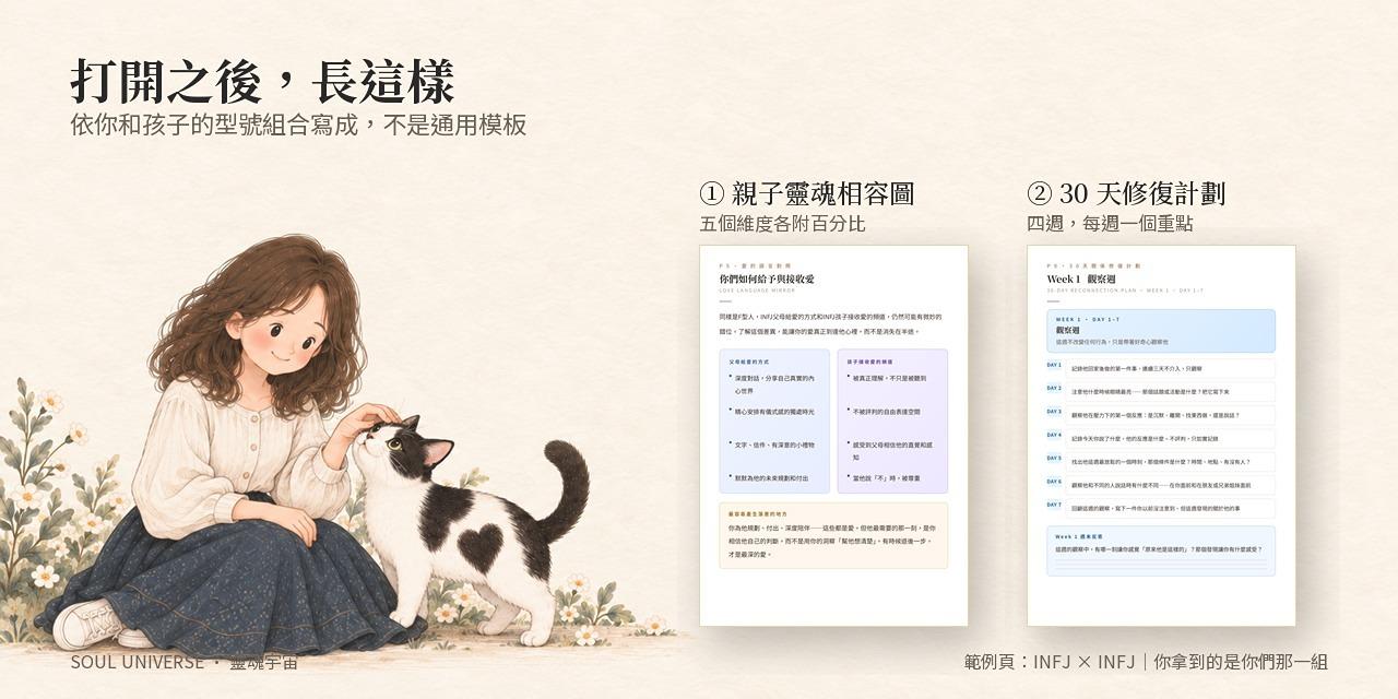 靈魂關係報告・親子 PRO 版｜19 頁，相容五維圖與 30 天修復計劃