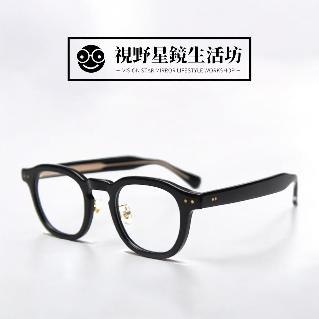 視野星鏡生活坊 熱賣款👑日系復古厚板材鼻托設計光學眼鏡(黑色)