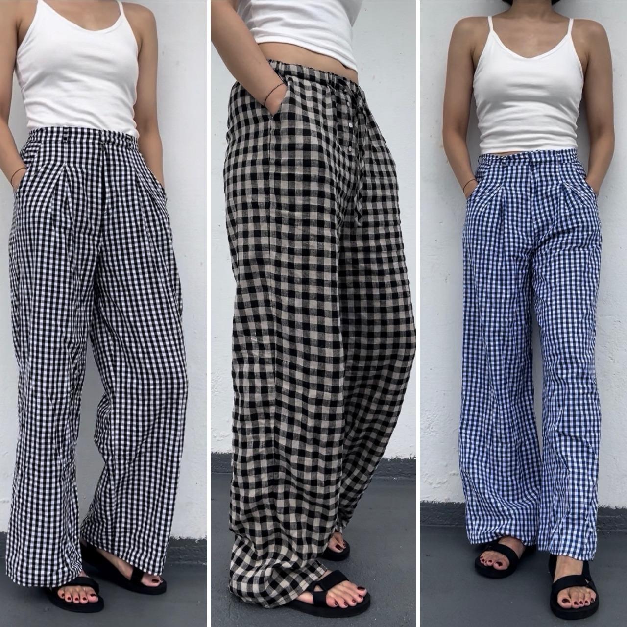 花花說 \超划算!!!棉麻格紋長褲/