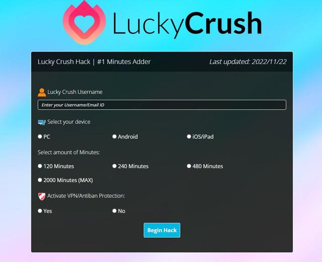 Lucky Crush hack unlimited minutes and time