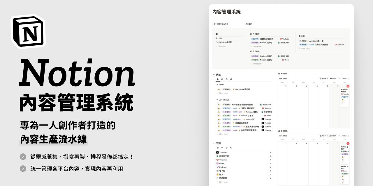 【 Notion 模板 】內容管理系統