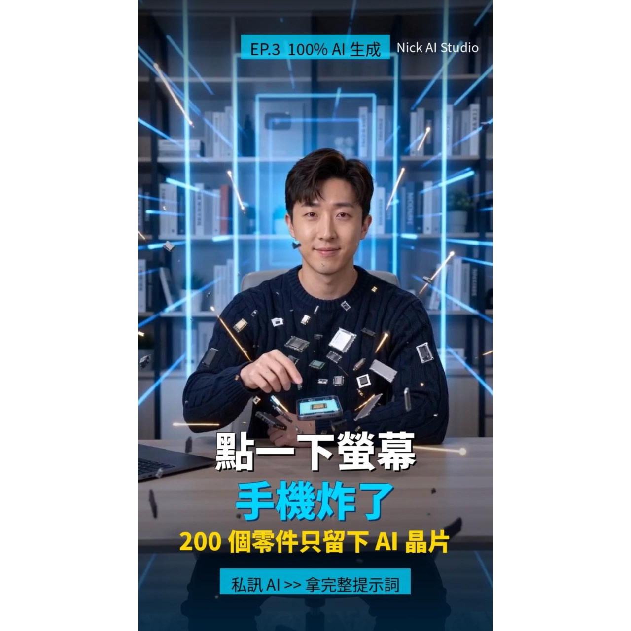 🚀 設計師必學！AI 10秒做爆款影片，免費教你 AI手機爆炸特效，硬體炸裂視覺效果，AI短影音，Nick AI Studio，200個零件升下AI晶片，尼克AI行動特助