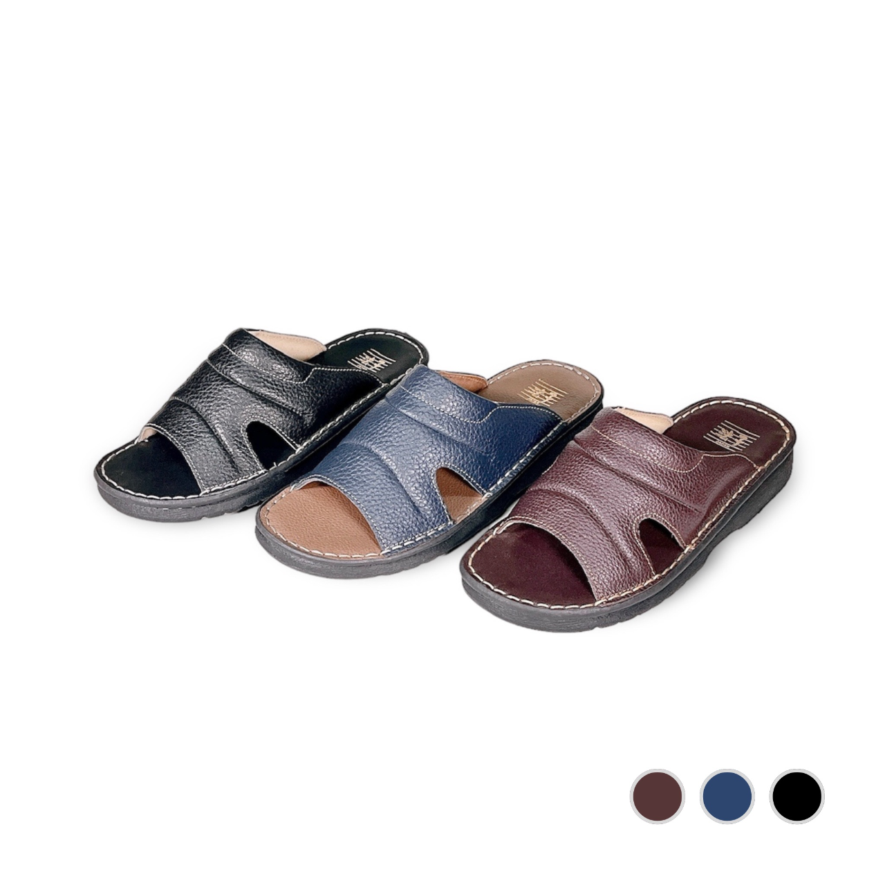 明大皮鞋｜專櫃真皮男女鞋 荔枝紋牛皮氣墊拖鞋