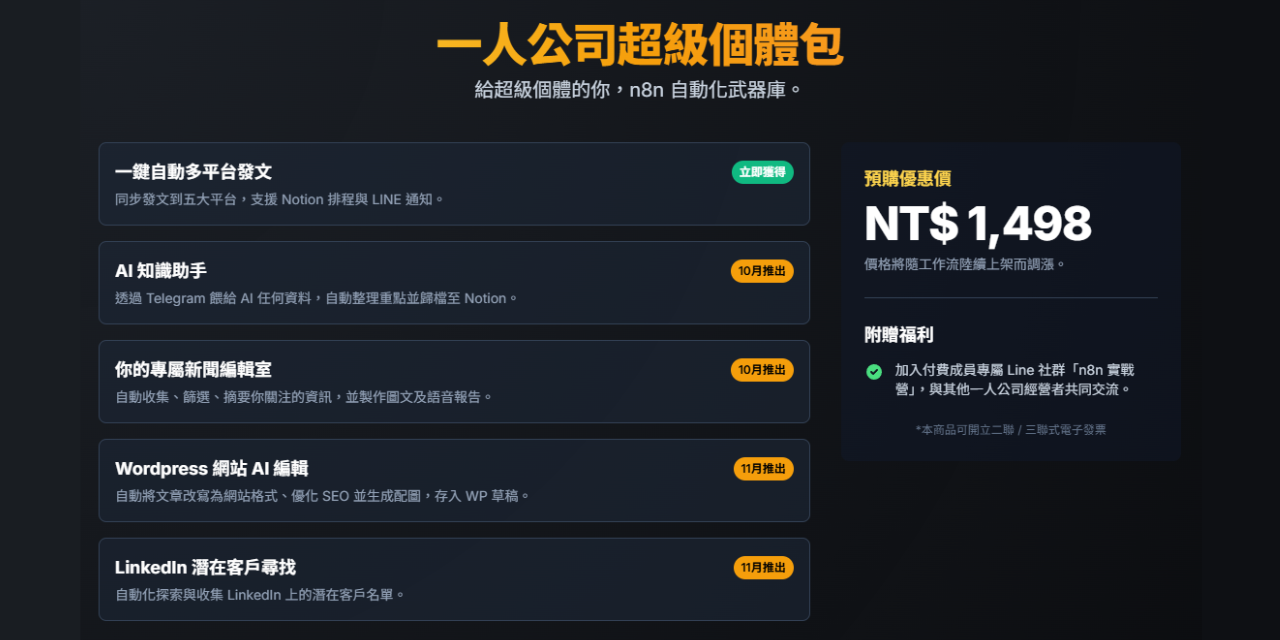 n8n模版 一人公司一鍵發文、FB、IG、Threads、X、Linkedin