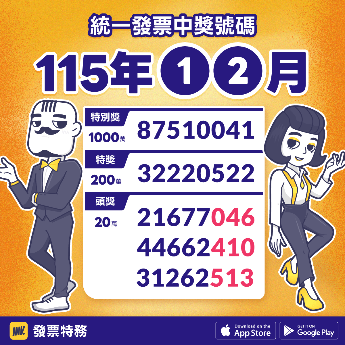 發票特務 invoiceman 統一發票開獎115年1-2月
