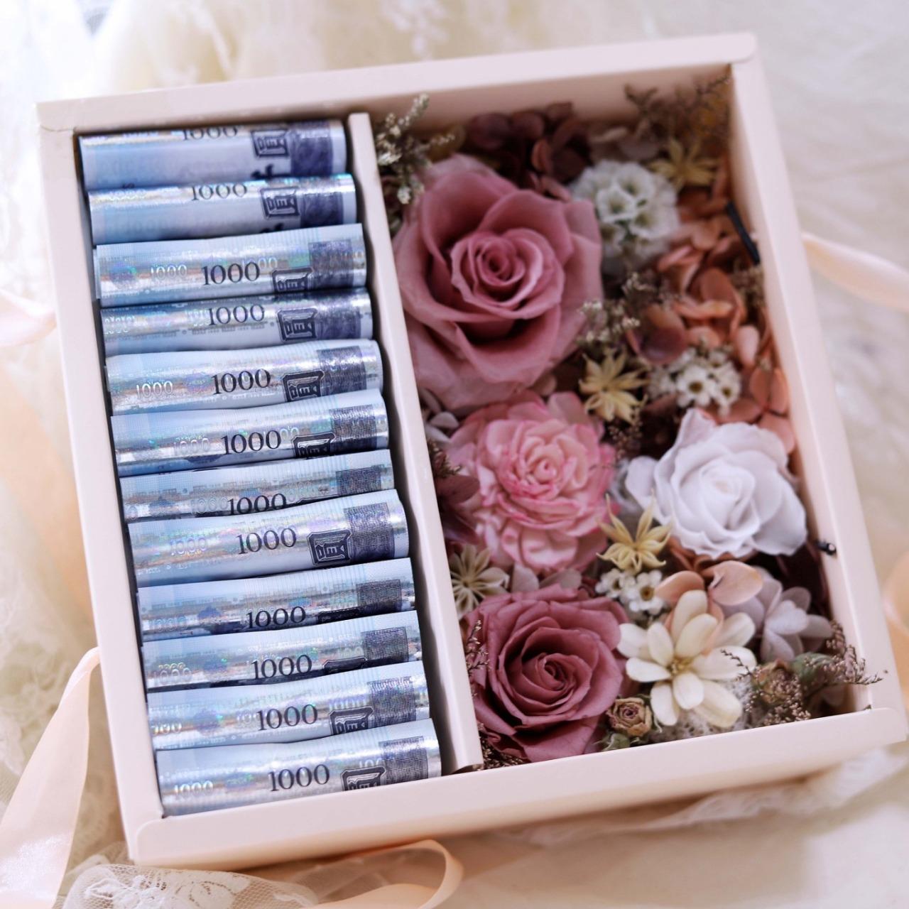 靜花 Jing Flower 鈔票禮盒／玫瑰花盒／婚禮求婚訂婚／生日派對小物／情人節七夕／母親節禮物／乾燥花