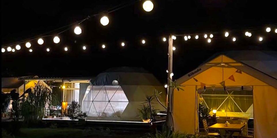 Leshan樂山環茶 星光串燈映照帳篷，靜享舒適浪漫的露營夜。