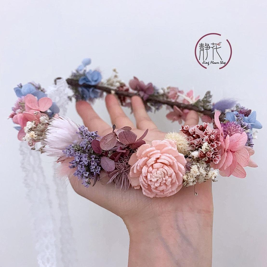 靜花 Jing Flower 新娘頭飾／兒童花童花圈／大人款花圈／婚禮飾品／嬰兒寶寶周歲／乾燥花／外拍攝影