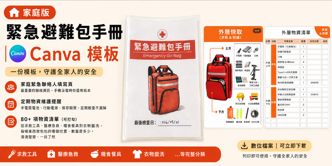 家庭緊急避難包手冊 | Canva 模板