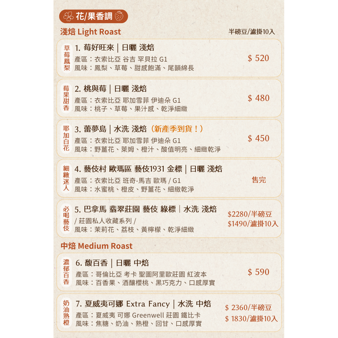 慢可咖啡 精品咖啡豆單