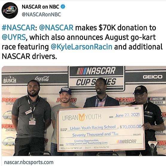 NASCAR makes $70,000 donation to Urban Youth Racing School via NBC Sports