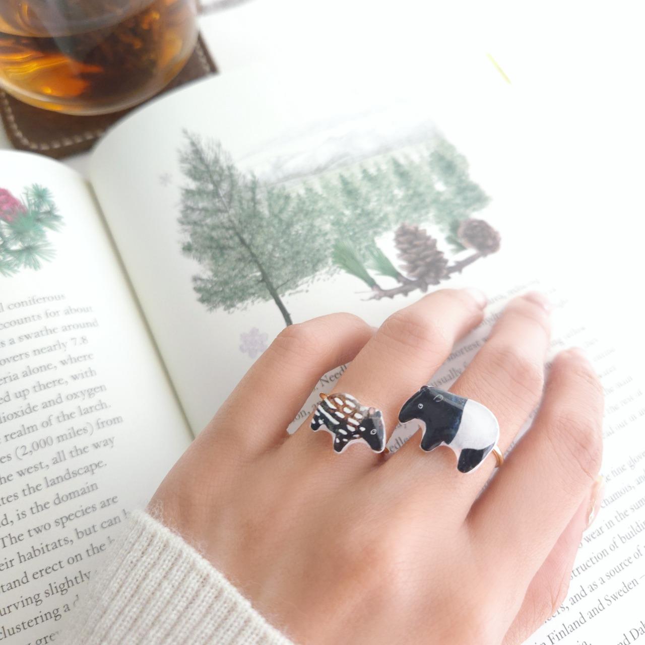 Nutbrown 栗色 動物們 No.047＆Mini｜馬來貘親子．戒指