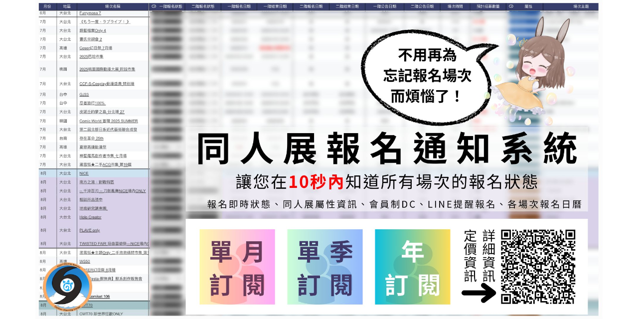 加帕利天藍怪預警中心 同人展報名通知系統