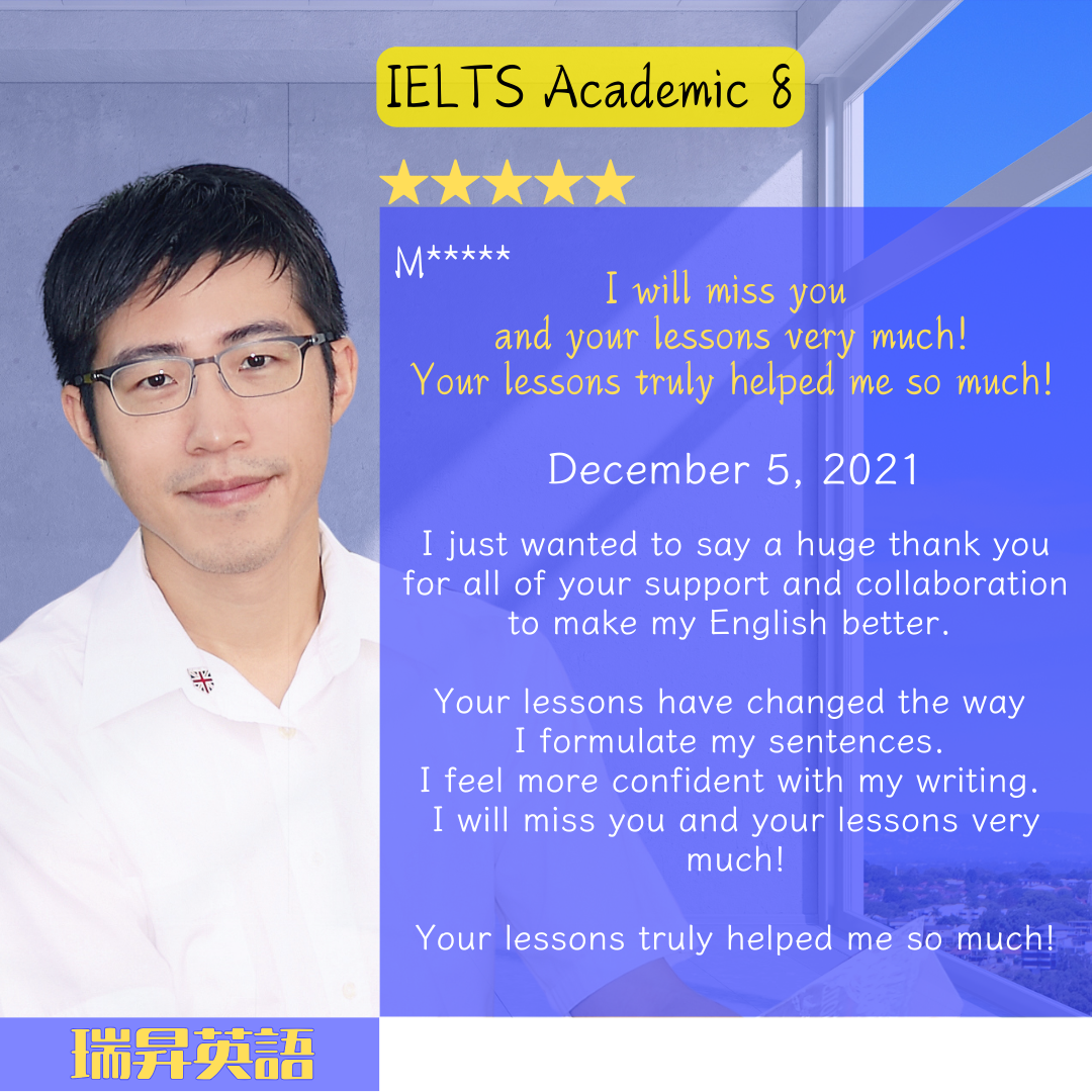 學生得分 IELTS Academic 8 (瑞昇英語教學好評)