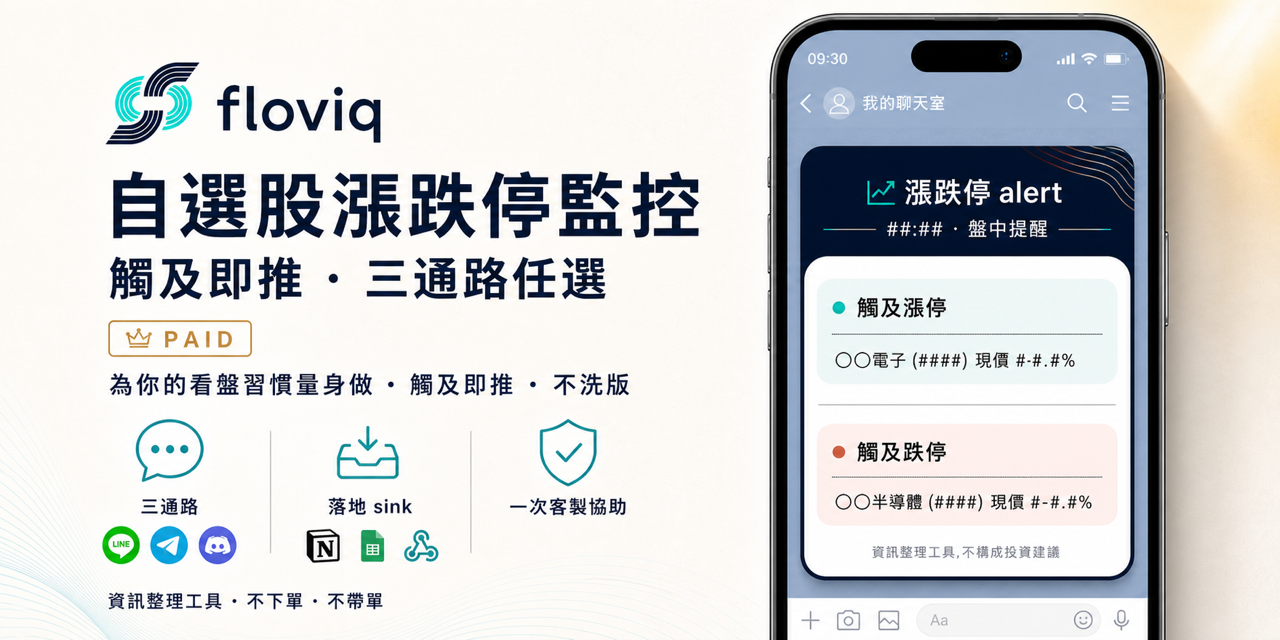 floviq · 自選股漲跌停即時監控（付費版）