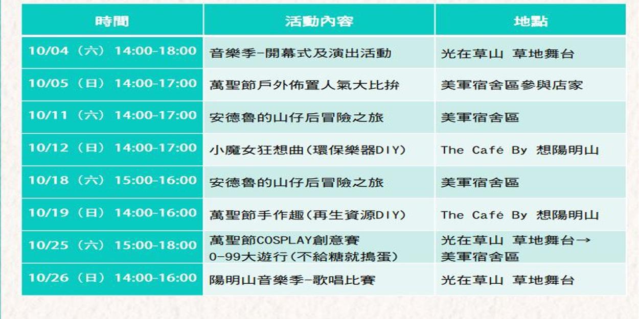 2025陽明山音樂季-萬聖搗蛋趣 活動時間表