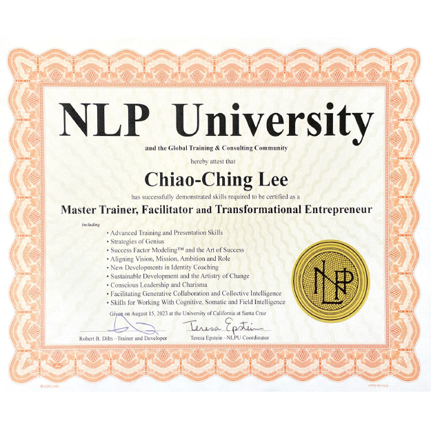 李喬晴 NLP高級導師 美國NLP大學認證高級導師