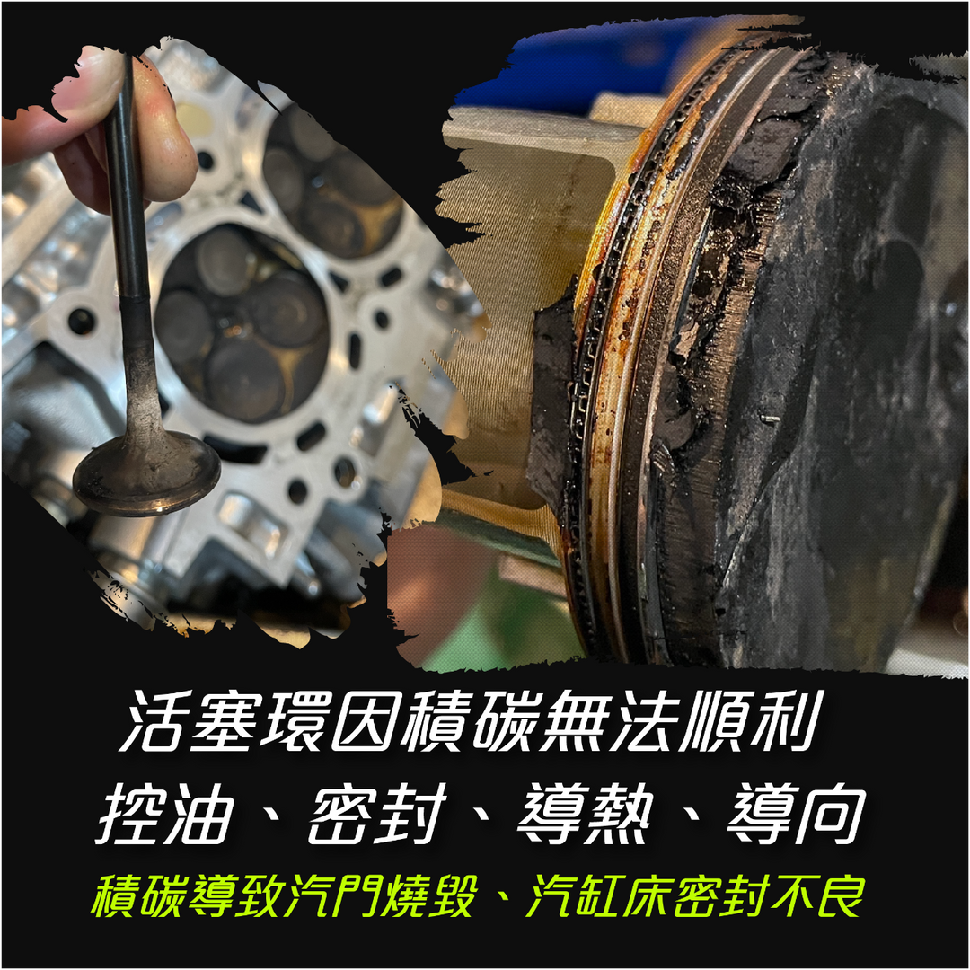積碳導致汽門燒毀、汽缸床密封不良