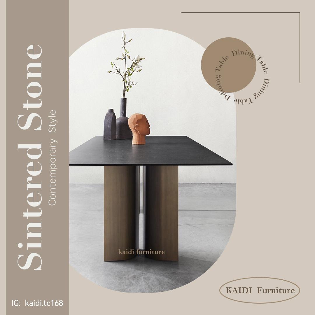 凱迪家具-台中門市 義大利陶板/岩板餐桌/古銅色桌腳/現代風家具/餐桌尺寸可客製