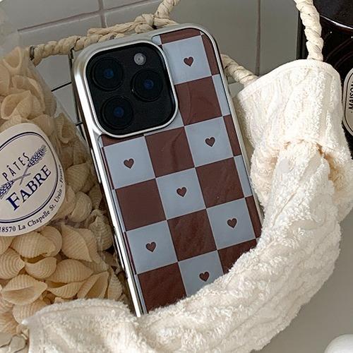 ⁺◟ 歡迎成為小Light打 ⁺◟♡² [earliner] checkboard heart brown silver bumper case