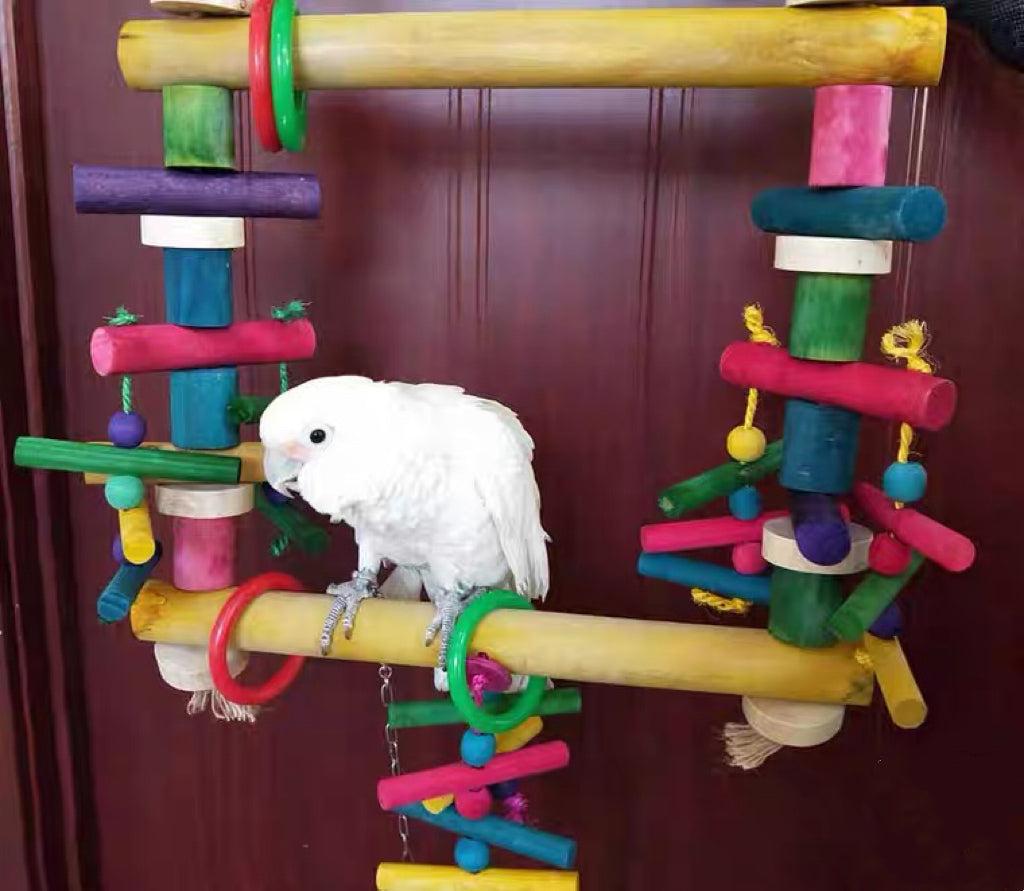 WinnieTheBirds Toy Shop 30x38cm Colourful Style Playful Wooden Swing Hanging Natural Parrot Bi