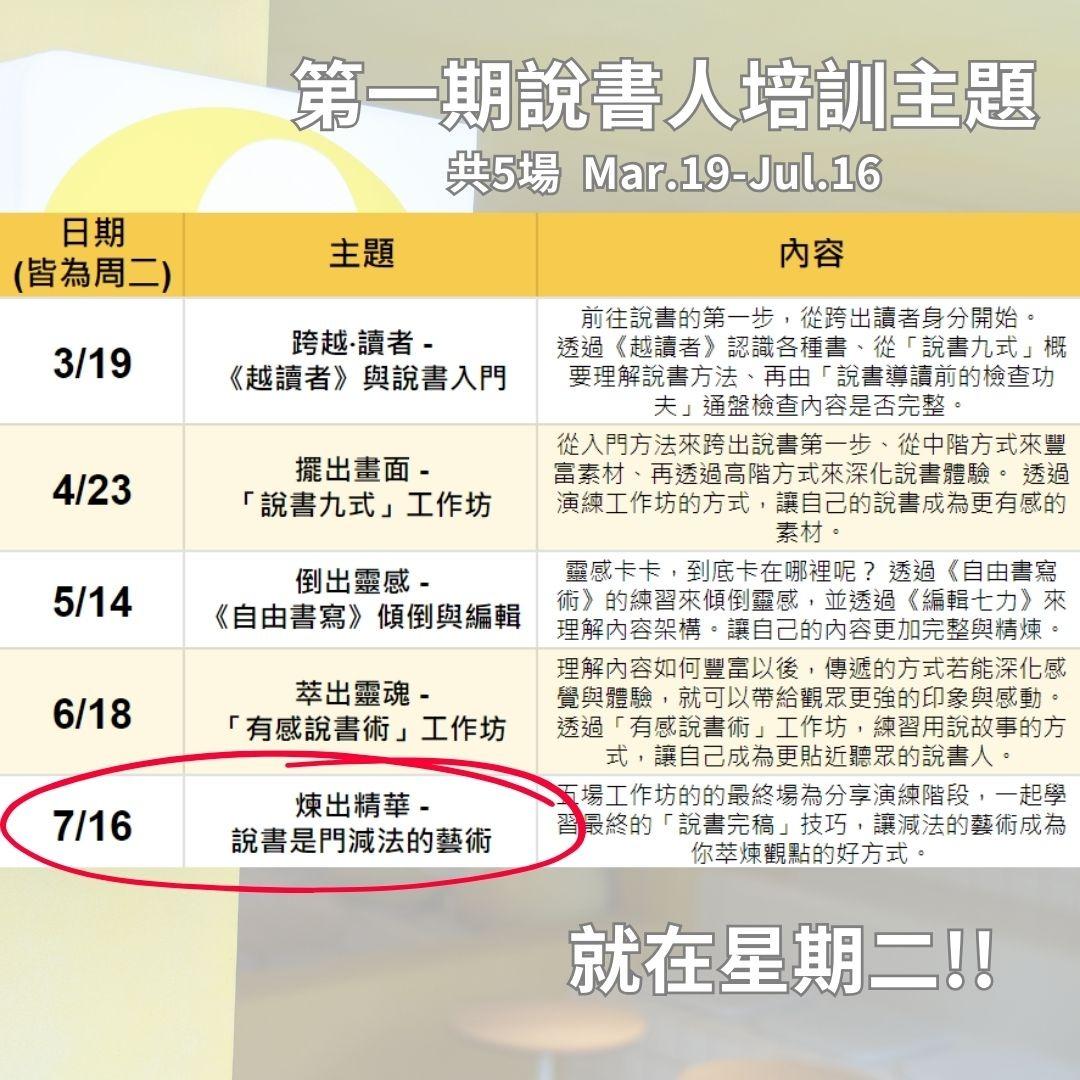 喬伊在說書 行雲讀書會說書人培訓  「說書是門減法的藝術」  | 7/16(二) @月半窩