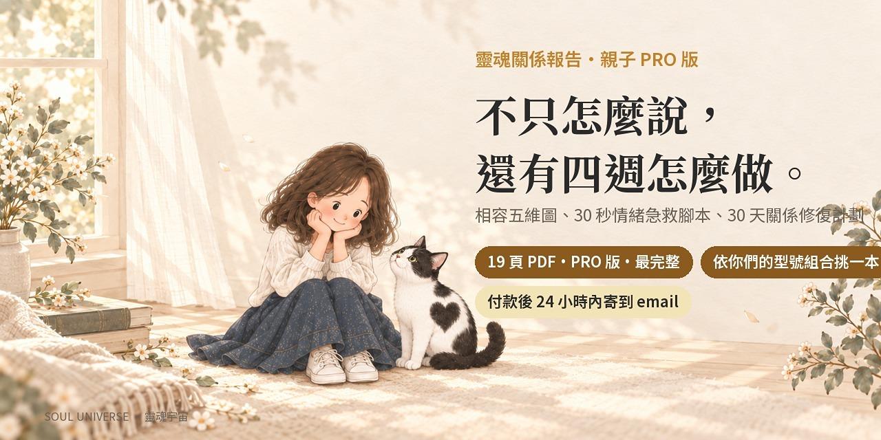 靈魂關係報告・親子 PRO 版｜19 頁，相容五維圖與 30 天修復計劃