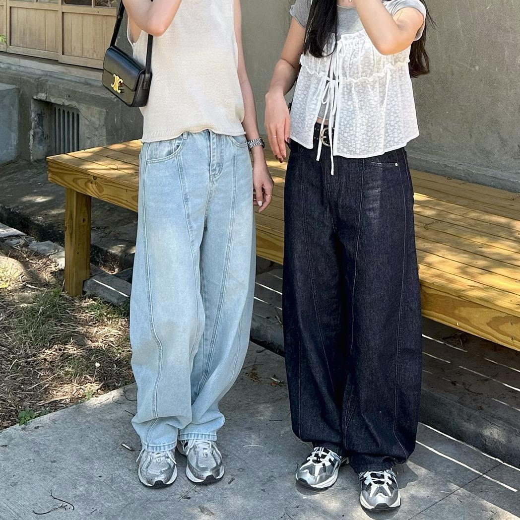 Fashion Jump 【現貨】NJ181丹寧解構拼接彎刀褲