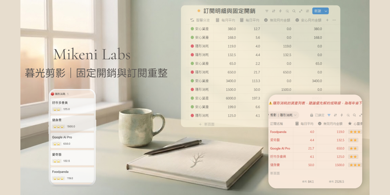 【Mikeni Labs】暮光剪影｜固定開銷與訂閱重整